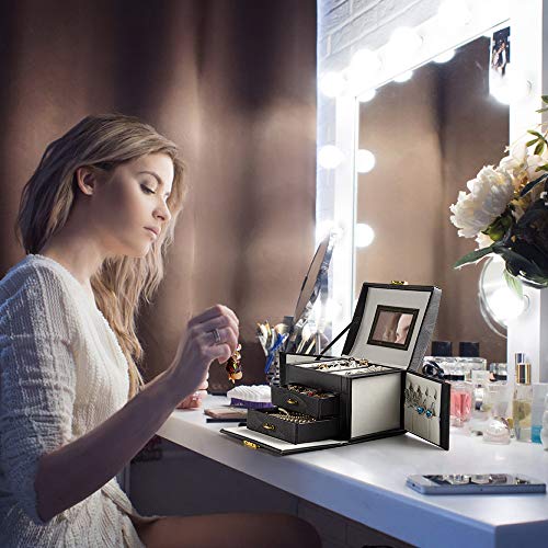 BalladHome Caja Joyero Caja para Joyas Organizador de Joyas con 2 Cajones Caja de joyería con Cerradura y Espejo,Portátil, para Pendientes, Pulseras, Anillos, Regalos Navidad-Negro-S BalladHome Caja Joyero Caja para Joyas Organizador de Joyas con 2 Cajones Caja de joyería con Cerradura y Espejo,Portátil, para Pendientes, Pulseras, Anillos, Regalos Navidad-Negro-S