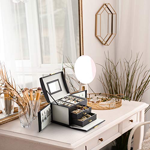 BalladHome Caja Joyero Caja para Joyas Organizador de Joyas con 2 Cajones Caja de joyería con Cerradura y Espejo,Portátil, para Pendientes, Pulseras, Anillos, Regalos Navidad-Negro-S BalladHome Caja Joyero Caja para Joyas Organizador de Joyas con 2 Cajones Caja de joyería con Cerradura y Espejo,Portátil, para Pendientes, Pulseras, Anillos, Regalos Navidad-Negro-S
