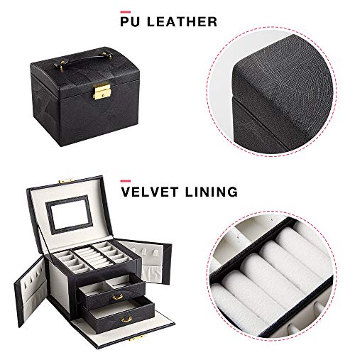 BalladHome Caja Joyero Caja para Joyas Organizador de Joyas con 2 Cajones Caja de joyería con Cerradura y Espejo,Portátil, para Pendientes, Pulseras, Anillos, Regalos Navidad-Negro-S BalladHome Caja Joyero Caja para Joyas Organizador de Joyas con 2 Cajones Caja de joyería con Cerradura y Espejo,Portátil, para Pendientes, Pulseras, Anillos, Regalos Navidad-Negro-S