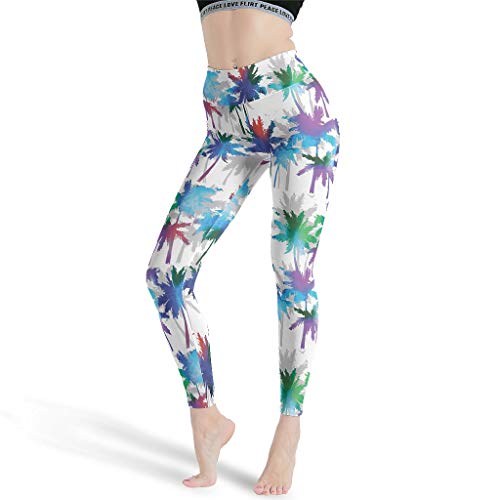 Ballbollbll Pantalones de yoga para mujer de alto entrenamiento, leggings de yoga, polainas tropicales, palma, control de barriga, estampado para correr, gimnasio, leggings para ciclismo, blanco m