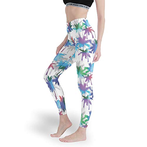 Ballbollbll Pantalones de yoga para mujer de alto entrenamiento, leggings de yoga, polainas tropicales, palma, control de barriga, estampado para correr, gimnasio, leggings para ciclismo, blanco m