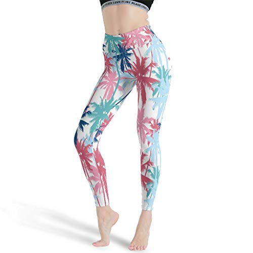 Ballbollbll Pantalones de yoga para mujer, de alto entrenamiento, leggings de yoga, polainas tropicales, palma tropical, control de barriga, estampado para correr, gimnasio, para fitness, color blanco