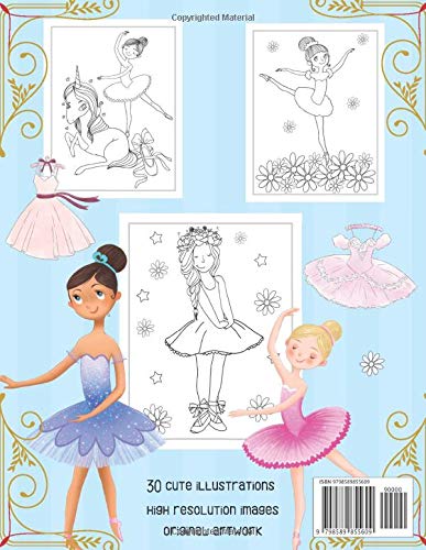 Ballerina Coloring Book For Girls: Dancer Gifts For Kids Ages 4-8 - Includes 30 Color-In Illustrations Featuring Ballet Shoes, Ballerinas, Tutus, Dresses, Flowers, Bows And More!