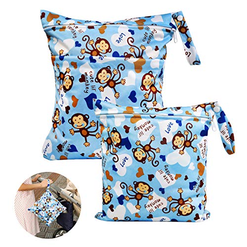 Ballery Bolsa de Pañales, Bolsa Mojado Lavable Mojado y Seco Bolsa de Pañales Reutilizable Bebe Bolsas Pañales Sucios Organizador Impermeable proof Húmeda Seca con Doble Cremallera (M & L, Azul)