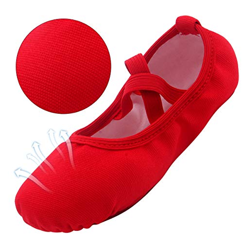 Ballet Baile Zapatos Niña Elástico Lona Danza Zapato Mujer Suela Partida Balet Zapatilla Bailar Zapatillas Rojo 27