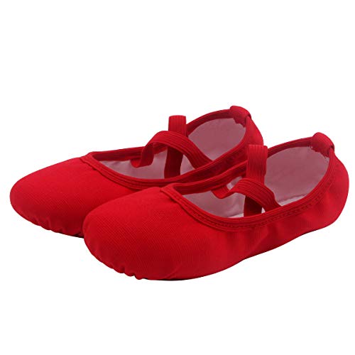 Ballet Baile Zapatos Niña Elástico Lona Danza Zapato Mujer Suela Partida Balet Zapatilla Bailar Zapatillas Rojo 27