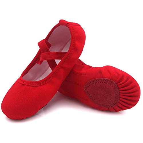 Ballet Baile Zapatos Niña Elástico Lona Danza Zapato Mujer Suela Partida Balet Zapatilla Bailar Zapatillas Rojo 27