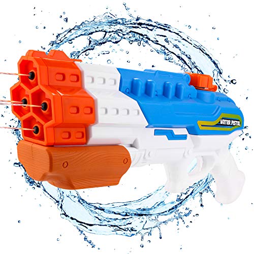 balnore Pistola de Agua 4 boquillas, 1200ml Pistola de Chorro de Agua para Niños Adultos para Al Aire Libre Nadando Piscina Jardín Playa, Verano Juguetes de Agua Juego