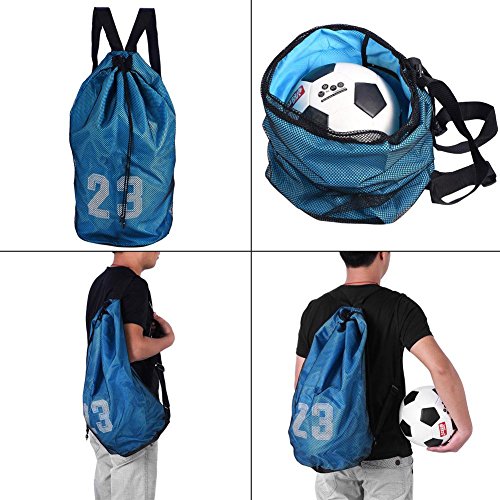 Baloncesto Fútbol Bolsa con Cordón Impermeable Malla Deporte Mochila de Almacenamiento Mochila Saco de Gimnasio Paquete con Correa Ajustable para Entrenamiento Deportivo Ejercicio(Azul)