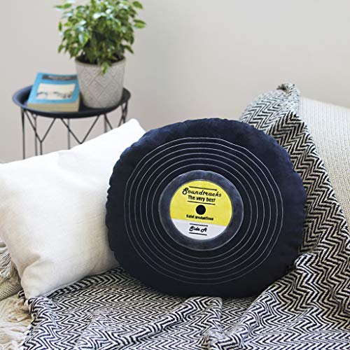 Balvi Cojín Soundtracks Color Negro En Forma de Disco de Vinilo con Detalles Bordados Poliéster 37 cm