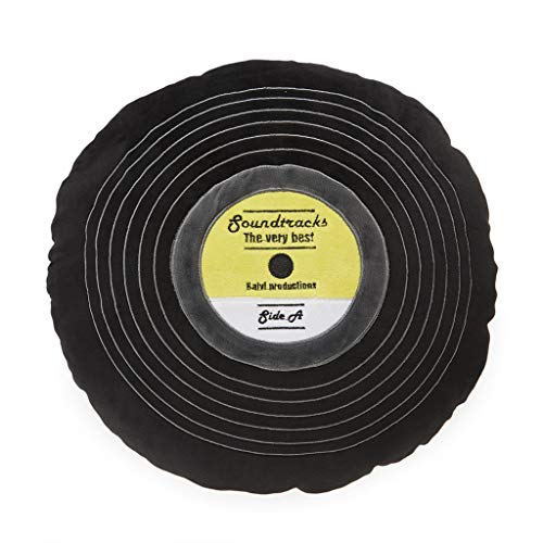 Balvi Cojín Soundtracks Color Negro En Forma de Disco de Vinilo con Detalles Bordados Poliéster 37 cm