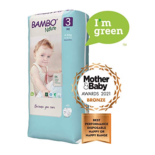 Bambo Nature Pañales ecológicos de tamaño 3, tamaño 3, 4 – 8 kg, alto paquete de 52