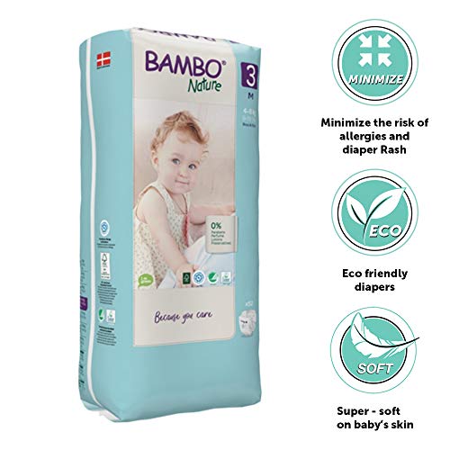 Bambo Nature Pañales ecológicos de tamaño 3, tamaño 3, 4 – 8 kg, alto paquete de 52