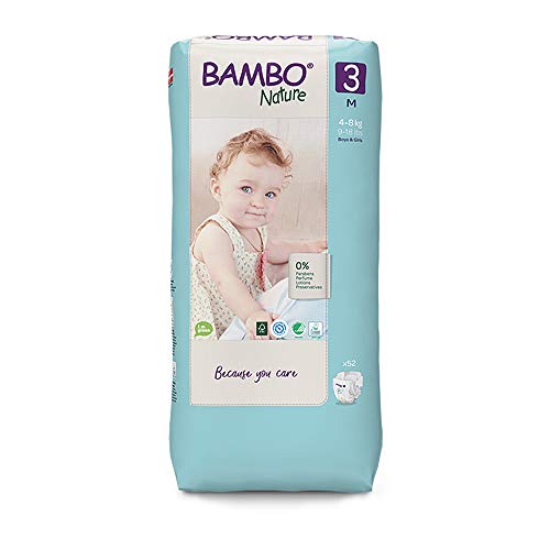 Bambo Nature Pañales ecológicos de tamaño 3, tamaño 3, 4 – 8 kg, alto paquete de 52 Bambo Nature Pañales ecológicos de tamaño 3, tamaño 3, 4 – 8 kg, alto paquete de 52