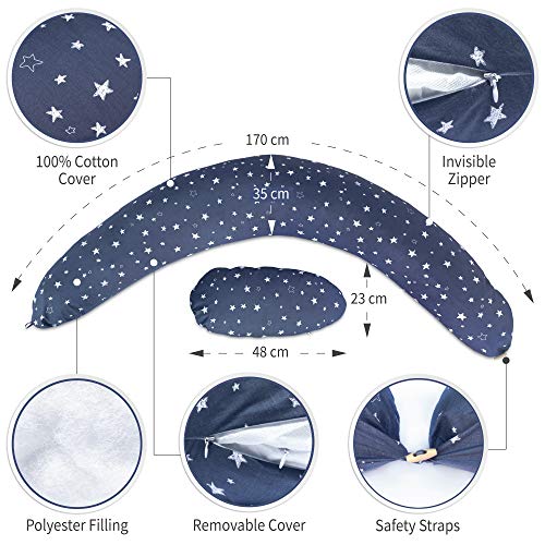 Bamibi® Almohada Embarazada y Cojín Interno Multifuncional, Cojín Lactancia Bebé. Fundas de Algodón, Relleno de Poliéster. Protector Cuna, Lavable (Estrellas) Bamibi® Almohada Embarazada y Cojín Interno Multifuncional, Cojín Lactancia Bebé. Fundas de Algodón, Relleno de Poliéster. Protector Cuna, Lavable (Estrellas)