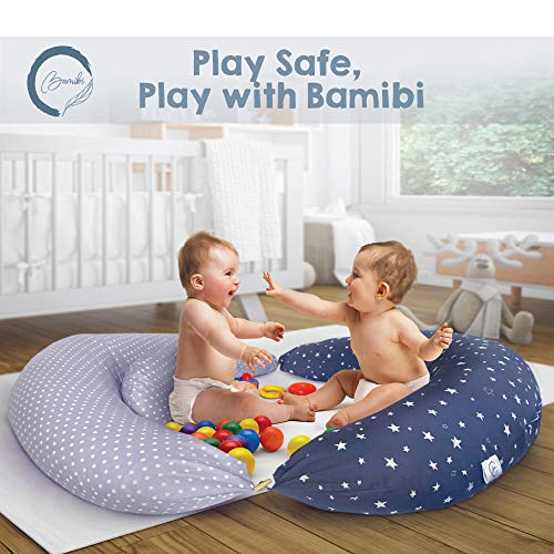 Bamibi® Almohada Embarazada y Cojín Interno Multifuncional, Cojín Lactancia Bebé. Fundas de Algodón, Relleno de Poliéster. Protector Cuna, Lavable (Estrellas)