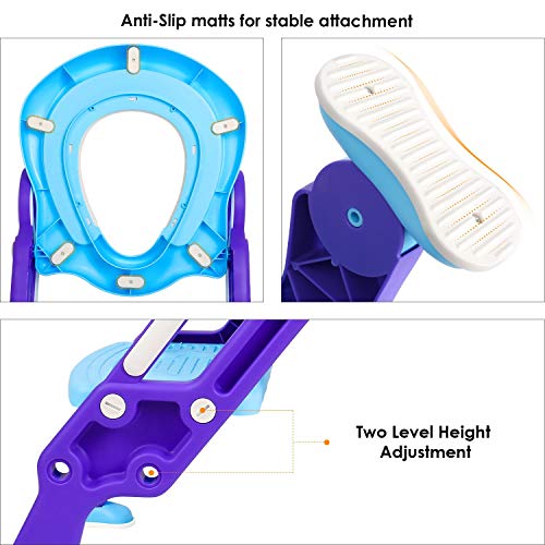 Bamny Adaptador WC Niños con Escalera, Asiento Inodoro Niños Ajustable para Orinal Infantil Formación, Seguro, Antideslizante (Azúl)