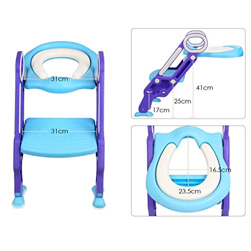 Bamny Adaptador WC Niños con Escalera, Asiento Inodoro Niños Ajustable para Orinal Infantil Formación, Seguro, Antideslizante (Azúl)