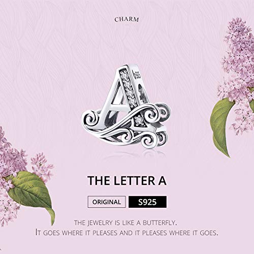 BAMOER Abalorios Letras Charms Plata de Ley 925 Originales Clásico Dije Letra Abalorios para Pulseras Collares BAMOER Abalorios Letras Charms Plata de Ley 925 Originales Clásico Dije Letra Abalorios para Pulseras Collares