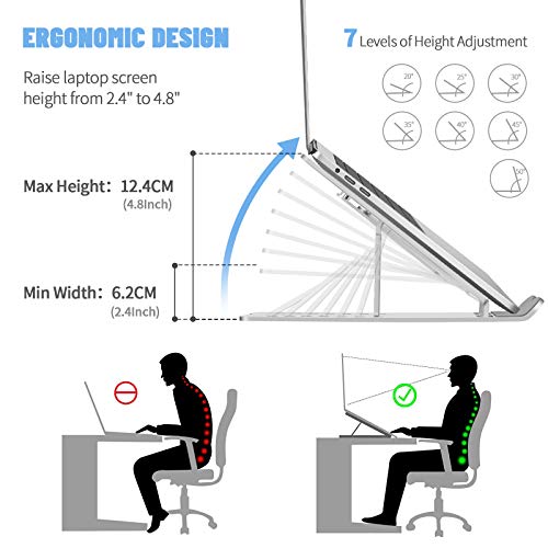 Bamoer Soporte Portátil Plegable,7 Ángulos Ajustables,Soporte para Computadora Netbooks de Ventilado,Soporte para Laptop Adjustable de Múltiples Ángulos,para Laptops/Teléfonos Móviles/Tabletas/Kindles