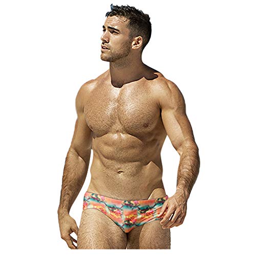 Bañador de Natación Slip para Hombre Verano Moda Trajes de Baño Cómodo Casual Triángulo Calzoncillos de natación de Culturismo Sexy Playa Bañadores Impresos A XL