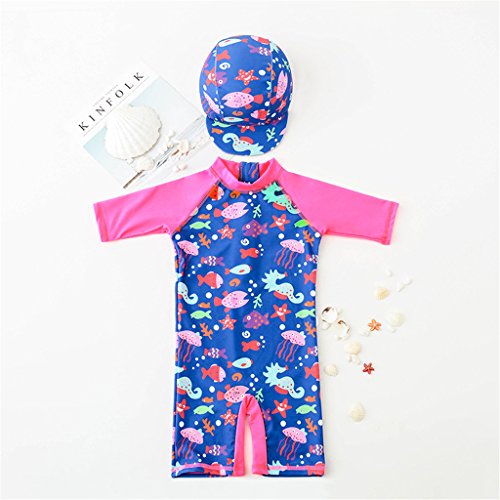 Bañador para Niña Trajes de Baño - Traje de Buceo una pieza Manga Larga para Deportes Acuáticos Protección UV Ropa de Natación y Gorra de Natación