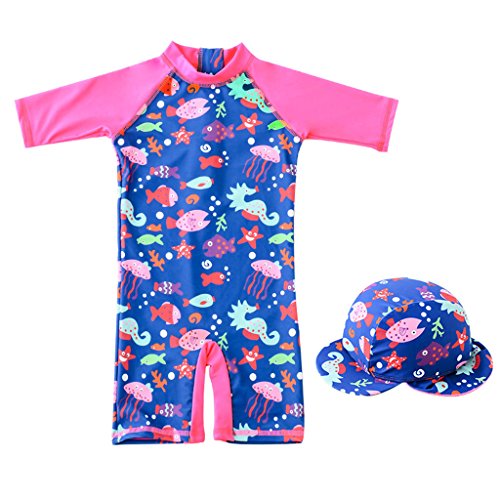 Bañador para Niña Trajes de Baño - Traje de Buceo una pieza Manga Larga para Deportes Acuáticos Protección UV Ropa de Natación y Gorra de Natación