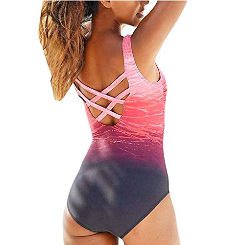 Bañadores de Mujer Traje de una Pieza con Relleno Bañador Push up Ropa de Baño Cintura Alta Size Gradiente de Color Cruz Atrás Slim Fit Cuerpo Atractivo Bañera Bikini (Orange, 2XL(14-16))