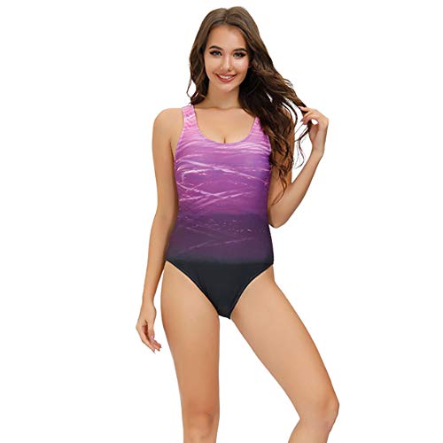 Bañadores de Mujer Traje de una Pieza con Relleno Bañador Push up Ropa de Baño Cintura Alta Size Gradiente de Color Cruz Atrás Slim Fit Cuerpo Atractivo Bañera Bikini (Purple, 2XL(14-16))
