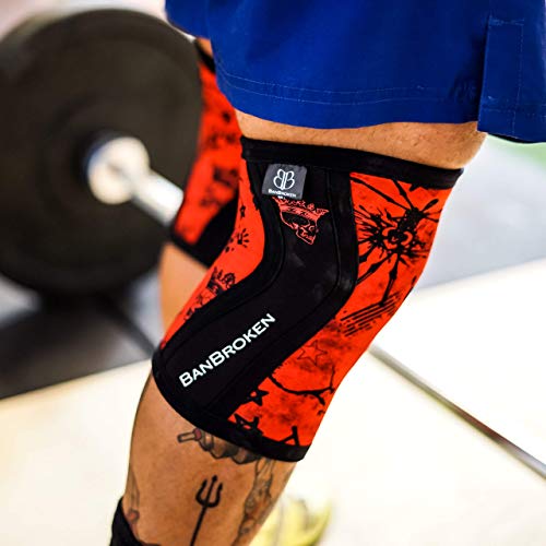 BanBroken Rodilleras RED SKULL (2 unds) - 5mm Knee Sleeves - Halterofilia, Deporte Funcional, Crossfit, Levantamiento de Pesas, Running y Otros Deportes. Unisex. (M)