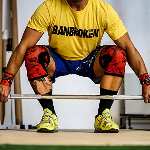 BanBroken Rodilleras RED SKULL (2 unds) - 5mm Knee Sleeves - Halterofilia, Deporte Funcional, Crossfit, Levantamiento de Pesas, Running y Otros Deportes. Unisex. (M)