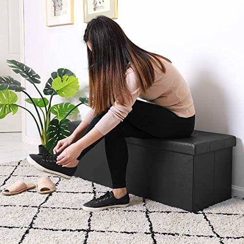 Banco de Almacenamiento Baúl Puff Plegable Negro 100L 80x40x40cm Elegante y acolchonado Asiento Otomano o reposapiés