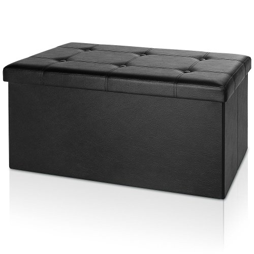 Banco de Almacenamiento Baúl Puff Plegable Negro 100L 80x40x40cm Elegante y acolchonado Asiento Otomano o reposapiés