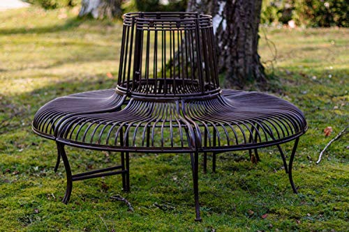 Banco de jardín Set árbol Banco Antiguo Estilo Metal de Hierro jardín marrón