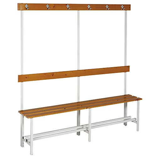 Banco de Vestuario Alto. Estructura Metálica y Asiento, Respaldo y Colgador en Madera Pino Barnizada. Med. 1745x1500x380 mm. Desmontado Banco de Vestuario Alto. Estructura Metálica y Asiento, Respaldo y Colgador en Madera Pino Barnizada. Med. 1745x1500x380 mm. Desmontado