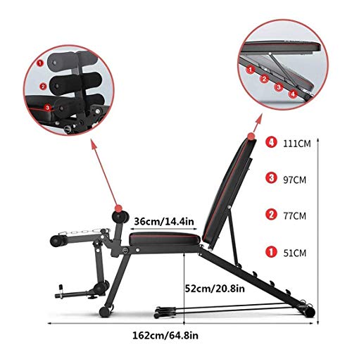 Banco Plegable Multiusos, Banco De Musculacion Plegable Inclinación con Curler Piernas, para Entrenamiento De Cuerpo Completo, para Gimnasio En Casa