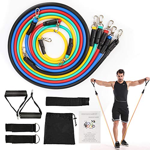 Bandas de Resistencia, 11PC Juego de Bandas, Conjunto de Tubos de Ejercicios, Resistencia Bandas Yoga, Bandas Elásticas, Bandas para Entrenamiento para Fitness Pérdida de Peso Rehabilitación Pilates