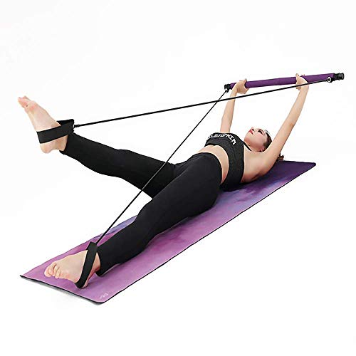 Bandas de resistencia Pilates portátil Bar Kit con banda de resistencia Yoga Pilates palillo de la barra del ejercicio con el pie bucle de yoga, estiramiento, Torsión púrpura bandas de resistencia fit