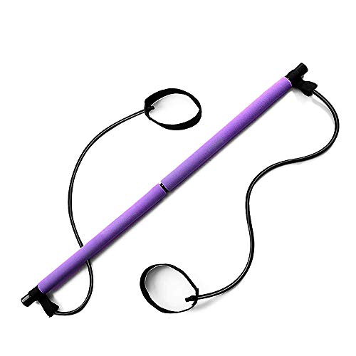 Bandas de resistencia Pilates portátil Bar Kit con banda de resistencia Yoga Pilates palillo de la barra del ejercicio con el pie bucle de yoga, estiramiento, Torsión púrpura bandas de resistencia fit