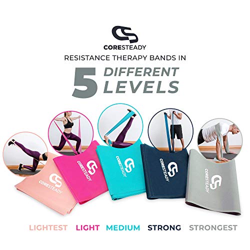 Bandas de Resistencia Terapéuticas Coresteady | Bandas de Fitness de calidad superior para Pilates, Yoga, entrenamiento de fuerza | Fisioterapia y rehabilitación |Para hombres y mujeres |Guía incluida