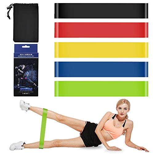 Bandas Ejercicio, Bandas de Resistencia, 5 Cintas Elastica Set, Loop Resistance Bands para Fitness Crossfit Pilates Fuerza Fisioterapia Movilidad Recuperación, Entrenar a Su Corporal Piernas Glúteos