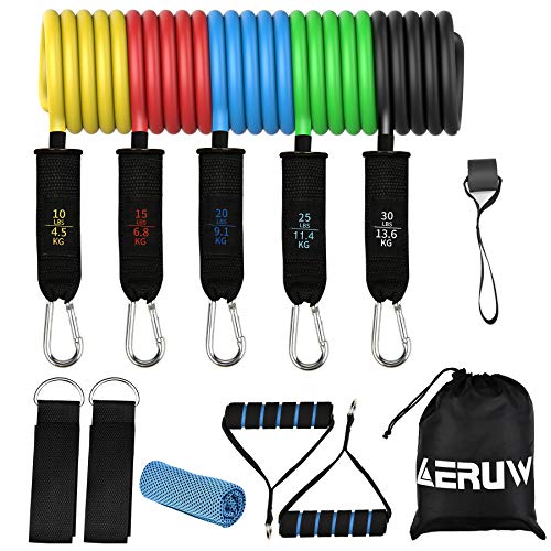 Bandas Elásticas - 12 PCS Látex Conjunto Bandas de Resistencia, 5 Pcsbandas Elasticas Resistencia de Fitness Manijas/Correa de Tobillo/Ancla de Puerta/Bolsa/Toalla Adecuado para Gimnasio en Casa Yoga