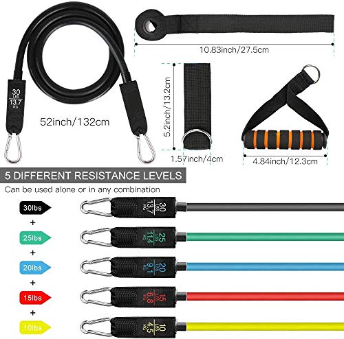 Bandas Elásticas De Resistencia Ejercicio,13 PC Bandas Elasticas Musculacion con 5 Tubos de Látex 100%,4 Mangos de Espumas,Anclaje para Puerta, Correas de Tobillo para Mujeres y Hombres,Gym/Hogar