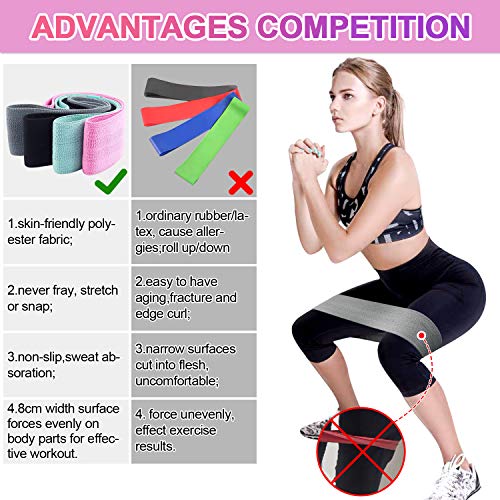 Bandas Elasticas Gluteos Musculacion, 3 Piezas Cintas Elasticas Musculacion para Piernas/Glúteos/Muslo,Bandas de Resistencia para Hombres, Mujeres, Pilates, Yoga y musculación (Pink/Grey/Black)