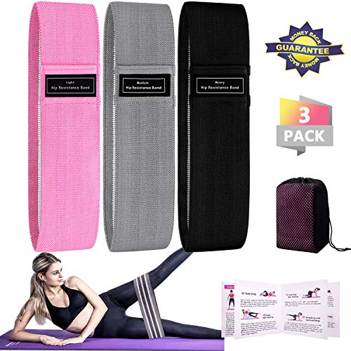 Bandas Elasticas Gluteos Musculacion, 3 Piezas Cintas Elasticas Musculacion para Piernas/Glúteos/Muslo,Bandas de Resistencia para Hombres, Mujeres, Pilates, Yoga y musculación (Pink/Grey/Black)