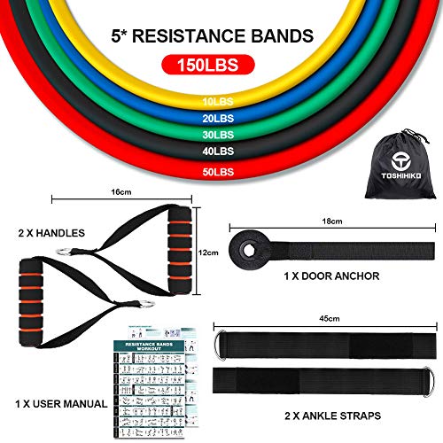 Bandas Elasticas Musculacion, Set de Bandas de Resistencia Fitness con 5 Tubos de Látex Bandas Elasticas de Fitness 11 PCS Adecuado para Hombre y Mujer, Gimnasio en Casa, Fitness, Yoga, Musculacion