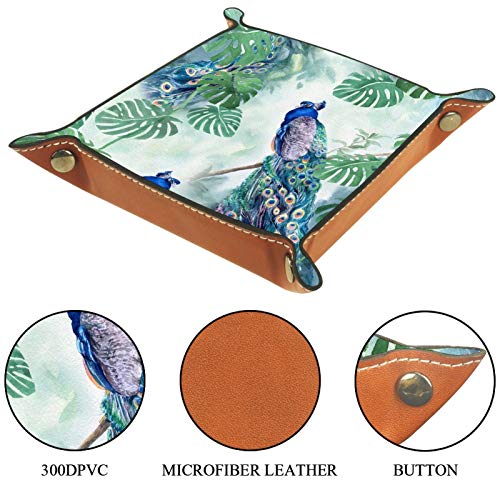 Bandeja de Valet Organizador de Escritorio Caja de Almacenamiento Bandeja de Almacenamiento de Cuero Tropical Peaock Palm Leave para Uso doméstico Bandeja de Valet Organizador de Escritorio Caja de Almacenamiento Bandeja de Almacenamiento de Cuero Tropical Peaock Palm Leave para Uso doméstico