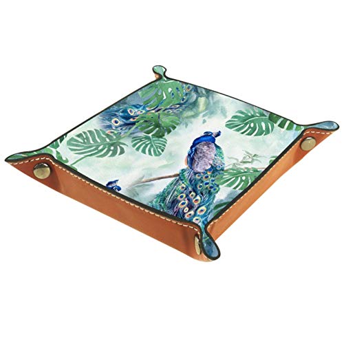 Bandeja de Valet Organizador de Escritorio Caja de Almacenamiento Bandeja de Almacenamiento de Cuero Tropical Peaock Palm Leave para Uso doméstico Bandeja de Valet Organizador de Escritorio Caja de Almacenamiento Bandeja de Almacenamiento de Cuero Tropical Peaock Palm Leave para Uso doméstico