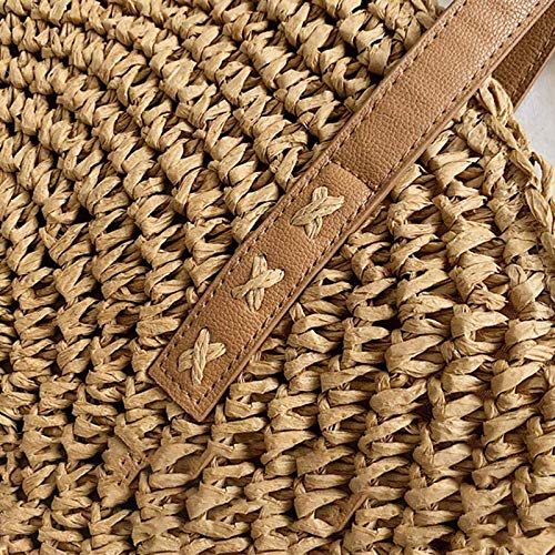 BANGSUN Bolsa de playa de mimbre de paja redonda con asas largas, color beige natural