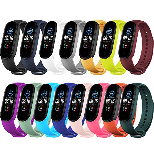 BANGTING 15 PCS Recambio Correa Compatible con Pulseras Xiaomi Mi Band 5 / Amazfit Band 5, Correas para Fundas Mi Fit 5 My Band 5 Inteligente Funda Miband5 Pulsera Silicona Reloj Banda Reemplazo